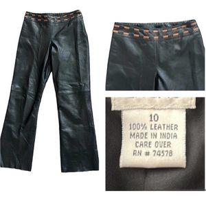 Cache 100% Genuine Leather Pants Soft Smooth Black Brown Side Zip Women’s 10.
